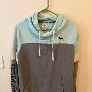 Victoria's Secret PINK Light Teal and White Hooded Pullover